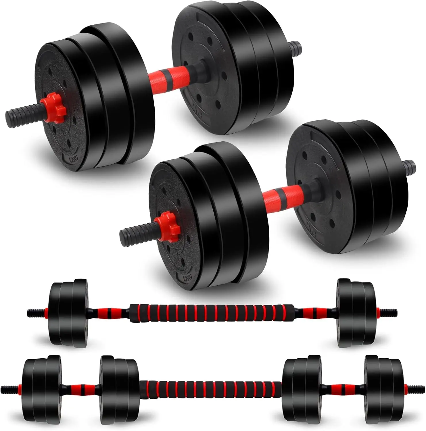 44LB Adjustable Dumbbell Set, 2-in-1 Convertible Barbell, Non-Slip Grip for Home Gym & Full-Body Workouts, Compact for Small Spaces
