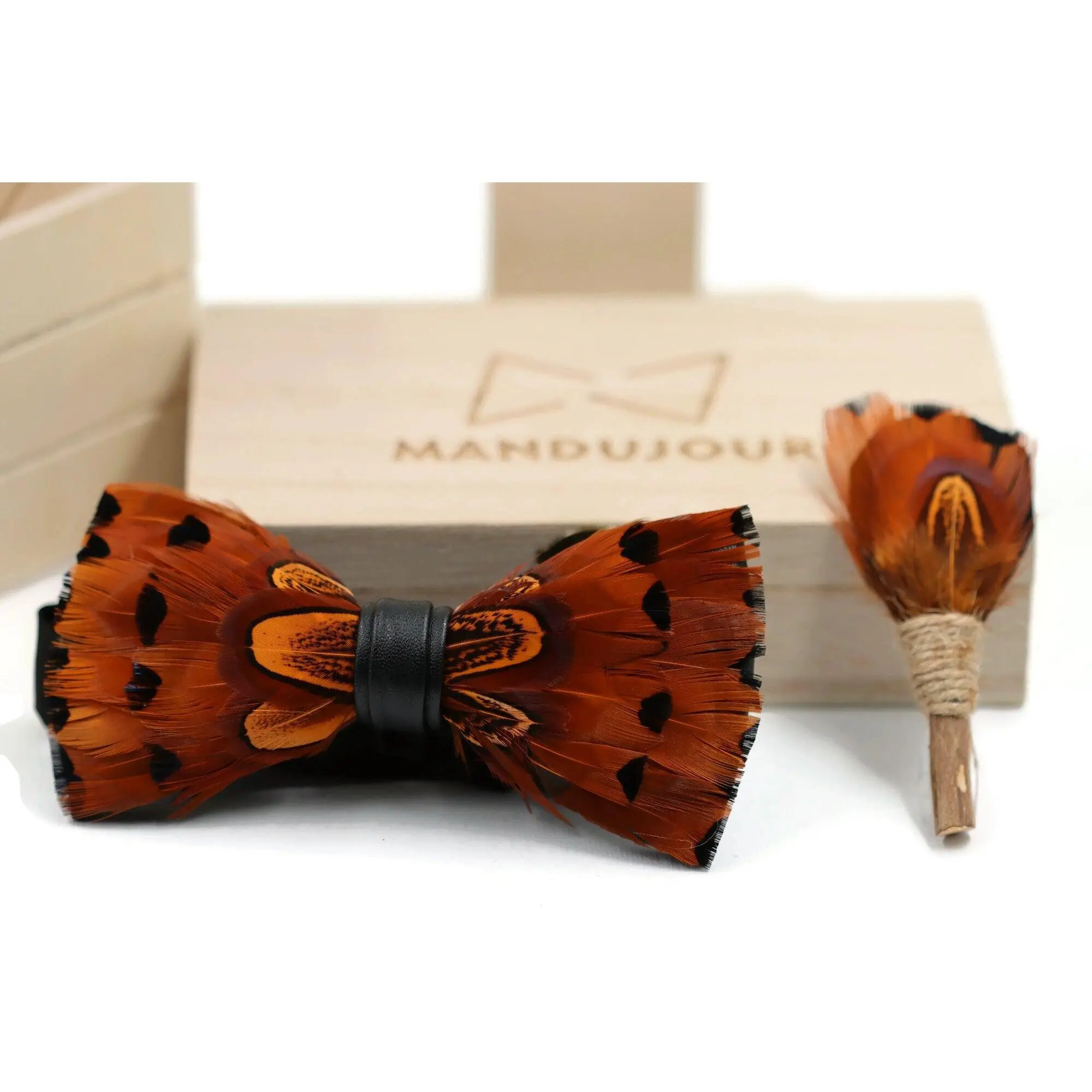 Orange Feather Bow Ties lapel Pin Set