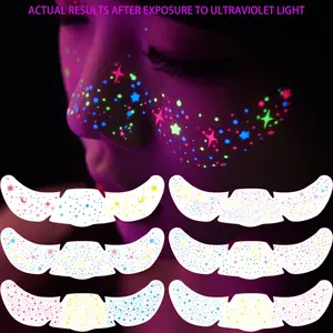 10pcs Mixed Rainbow Face Glitter Freckles, Glow Under UV Light, Neon Blacklight Multichrome Fake Speckles, Party Festival Rave Accessories, Makeup