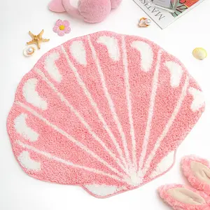 P-BS026  Seashell Rug Bathroom Rugs 2 ft Shell Bath Mat Preppy Rug Cute Ocean Beach Carpet Machine Washable Non Slip Absorbent Bath Mat for Sea Room Decor(Pink) Gift Shower