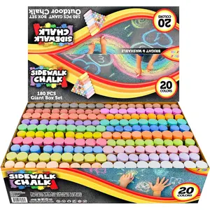 180 PCS Washable Sidewalk Chalks Set in 20 Colors Non-Toxic Jumbo Chalk for Outdoor Art Play, Painting on Chalkboard, Blackboard and Playground