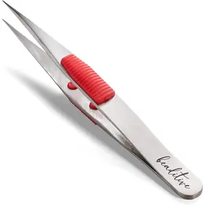 Beaditive High Precision Heavy-Duty Tweezers With Cushion - 4.7" Craft Tweezers for Sewing, Beading & DIY Crafts - Non-Serrated, Fine Point Tips - Stainless Steel Needle Nose Hobby Tweezers (Fuchsia)