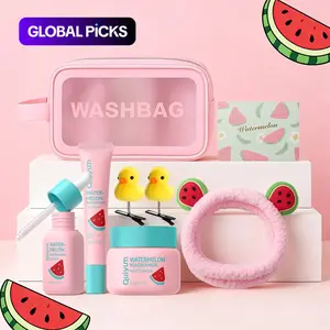 Quiyum Watermelon Skincare Set,  Cleanser & Toner & Serum & Eye Cream & Essence Cream,Mask,Bandeau,Hairpin,Card,Makeup Bag,Moisturizing Skin Care Kit for Women & Girl, Body Care Sets, Best Gift Ideas