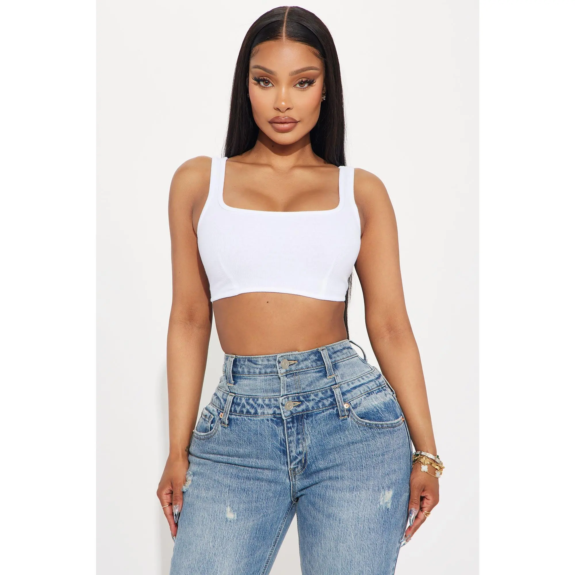 Sara Ribbed Top - White