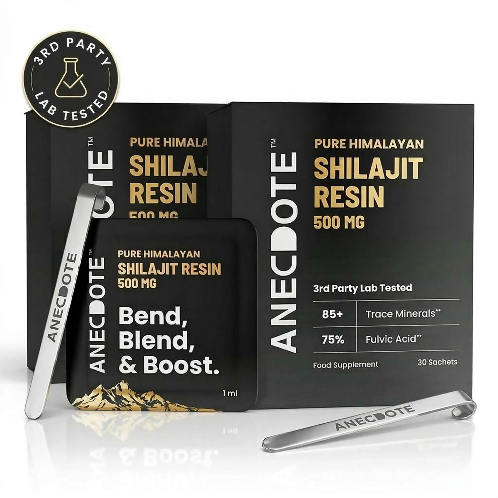 Anecdote Pure Himalayan Shilajit Resin Cards 500mg | Boosts Stamina | Increases Productivity | 75% Fulvic Acid & 85+ Trace Minerals | No Added Sugar | Pack of 2