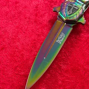 Spring assist pocket knife Rainbow knights Templar all metal sharp
