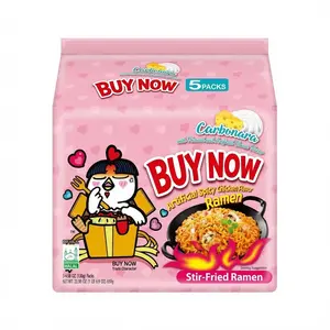 Korean-Style Savory Spicy Carbonara Stir-Fried Instant Ramen, Hot Chicken Flavor, Chewy Noodles, 5-Pack Pantry Food for Quick Meals