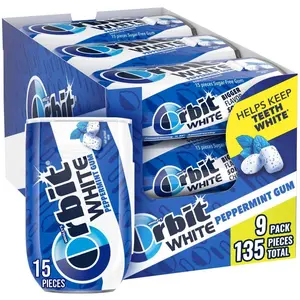 Orbit White Peppermint Sugar Free Chewing Gum 15 Pieces Pack of 9 Helps Keep Teeth White Refreshing Mint Flavor Assorted Extra Long Flavor Gum blue stick