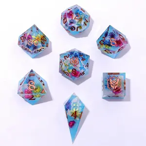 Captured Magic Floral Mirage Sharp Edge Resin Polyhedral (D&D) Dice Set (7)