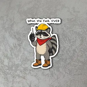 What The F Over Funny Raccoon Worker Sticker Cartoon Construction Raccoon Meme Vinyl Decal Waterproof Laptop Car Sticker