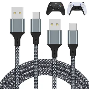 MENEEA Charger Charging Cable for PS5/PS5 Pro Controller,for Xbox Series X/Xbox Series S,for Nintendo Switch 2 Pack 10FT Replacement USB C Cord Nylon Braided Type-C Ports Accessories Kit,Grey