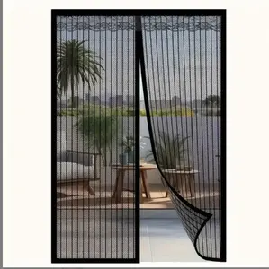 Magnetic Screen Door -Fit Door Size 36.0 x 80.0'' Retractable Screen Door Mesh for Front Door or Sliding Door, Pet & Kid Friendly, Hands-Free Closure Keeps Bugs Out & Lets Breeze in, Stripe Black