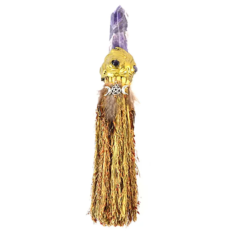 Triple Moon Crystal Besom Broom 10 Inch Gothic Wiccan Altar