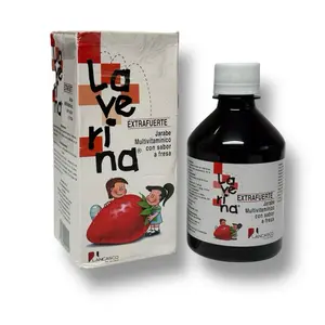 Laverina Extra Fuerte Multivitamin Syrup with Strawberry Flavor - 240ml, Contains B Vitamins (B1, B2, B12, B6), Iron, Phosphorus, Lysine - 6854 - Edible, Fitness Calcium