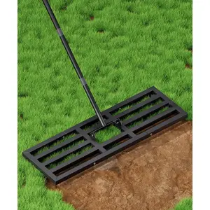 Lawn Leveling Rake 40x10 inch, Lawn Leveler Tool with 77" Long Handle, Powder-Coat Rake, Ground Leveler for Yard Smoothing Soil Grass Dirt Sand, Black