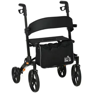 HOMCOM Aluminum Rollator Walker for Seniors and Adults with 10'' Wheels, Seat and Backrest, Folding Rolling Walker with Adjustable Handle Height and Storage Bag, Support up to 300lbs, Gray