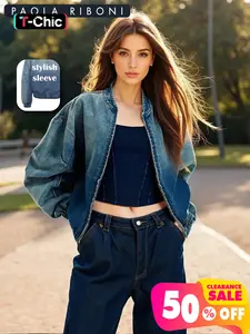 Women's Denim No Stretch Pilot Jacket, Loose-Fitting Zipper Fly, Casual Aesthetic Fashion Outerwear, Perfect for Daily Wear, Womenswear, Coats