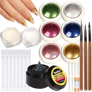 Chrome Nail Powder With 3D Gel, Gold and White Pearl Finish - Nail Art Tools and Supplies
