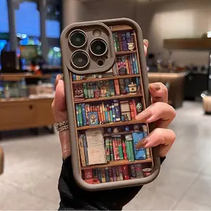 Cartoon Bookshelf Pattern TPU Phone Case for iPhone 17 Pro Max 16 15 14 Plus 13 12 11 Air XR X XS  Plus Shockproof Non Slip Military-Grade Protective Silicone Cover