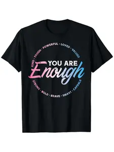 Transgender You Are Enough Trans Pride Flag LGBTQ Women Men T-Shirt 100% Cotton T-shirt Halloween Thanksgiving Christmas Gift for Men Women Family Friends, Valentines Day Gifts, Fathers Day Gifts Mothers Day Gifts