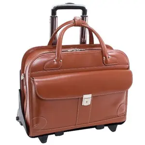 McKlein 96614 Brown Women's Leather Business Briefcase, 15.6 in. Lakewood Fly Friendly, Detachable Wheels, Key Lock, Built-in Organizer, 13.25" h x 6" w x 17" l, 9.3 lbs
