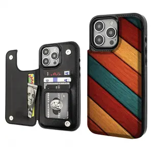 Wood grain Pattern Phone Cases Compatible For With iphone 17 16 15 14 13 12 PRO PLUS MAX AIR PU Black Brown Pink Durable Flip High quality Leather Credit Card Bag Holder Mother Gift Wallet Shockproof Anti-Drop Full Protection Shell Cover