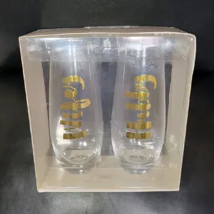 Set of 2 Stemless Champagne Glasses 10 Fl oz Wifey & Hubby Slant Collection Gold aesthetic glass