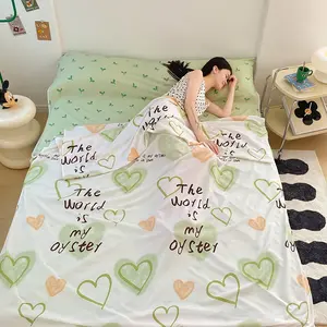 Water-Washable Envelope Hotel Sleep Bag Liner, Heart Print Design, Soft Travel Bedding, Compact Carry-On Bag Included, Ideal for Camping & Rvs