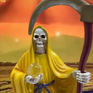 Santa Muerte Amarilla 14 Inches Curated and Blessed Yellow Grim Reaper Figure with Crystal Ball and Sickle