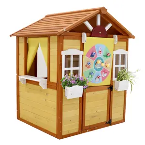 SAVEYOUR Natural Wooden Outdoor Playhouse - Classic Cottage Style with Usable Doors & Windows, Sturdy DIY Wood Craft Kit Pretend Toy, Perfect for 3-8 Year Olds' Outdoor Entertainment
