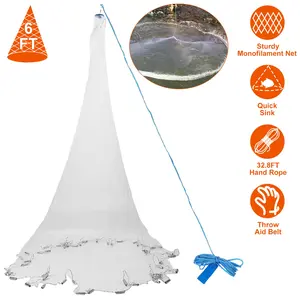 6FT,8FT Radius Hand Throw Fishing Cast Net, Heavy Duty Easy Throw Bait Casting Net with Chain Sinker, Wide Bottom Spread Mesh Fishing Trap for Outdoor Angling,summervibers