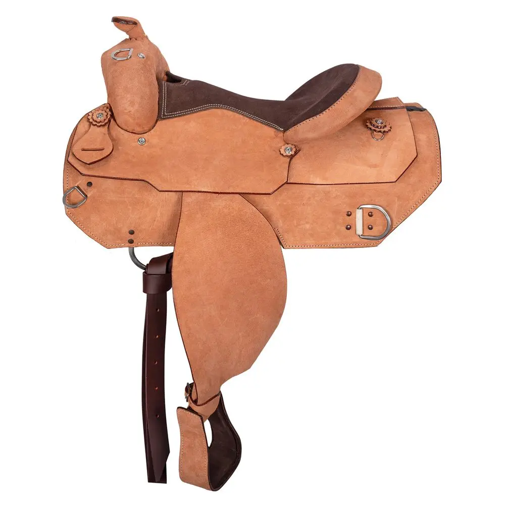 Lightweight Western Work Saddle in Roughout Leather, Semi Quarter Horse Bars with 7.5" Gullet, Padded Seat and Pre-Turned Horse Stirrups, Equine, Riding Gear