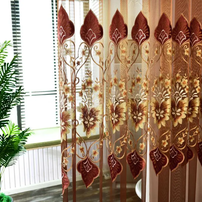 Floral Embroidery Pattern Curtain, 1 Count French Style Gauze Curtain, Modern Casual Embroidery Gauze Curtain, Suitable for Living Room & Restaurant H