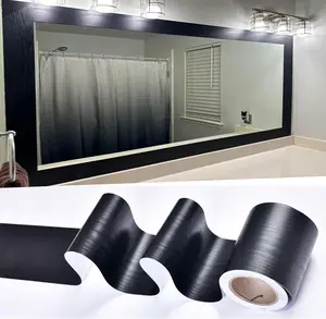 32.8Ft Black Border Peel &Stick Wood Grain Wallpaper Border Removable Waterproof Bathroom Mirror Frame Sticker (Black, 2Inch x 32.8Ft)