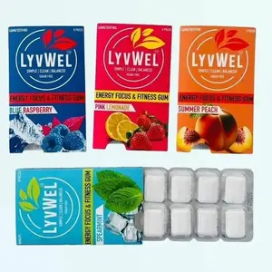 LyvWel Caffeine Chewing Gum - 3 & 4-Pack Options 80mg Per Piece 160mg Per Serving Fast Acting Zero Sugar Energy Boost Beverage Flavor