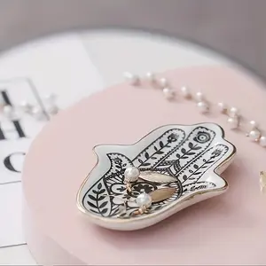 Ceramic Palm-Shaped Jewelry Storage Tray Desktop Decoration Ornament, Jewelry Trays