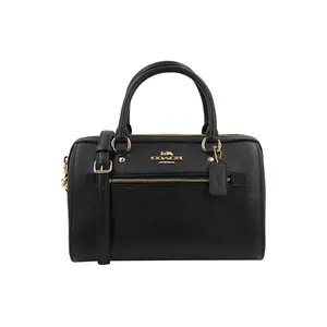 COACH Rowan 27 Zip-Top Boston Tote Bag for Women, Crosshatch Leather, Detachable Strap, Large, Black