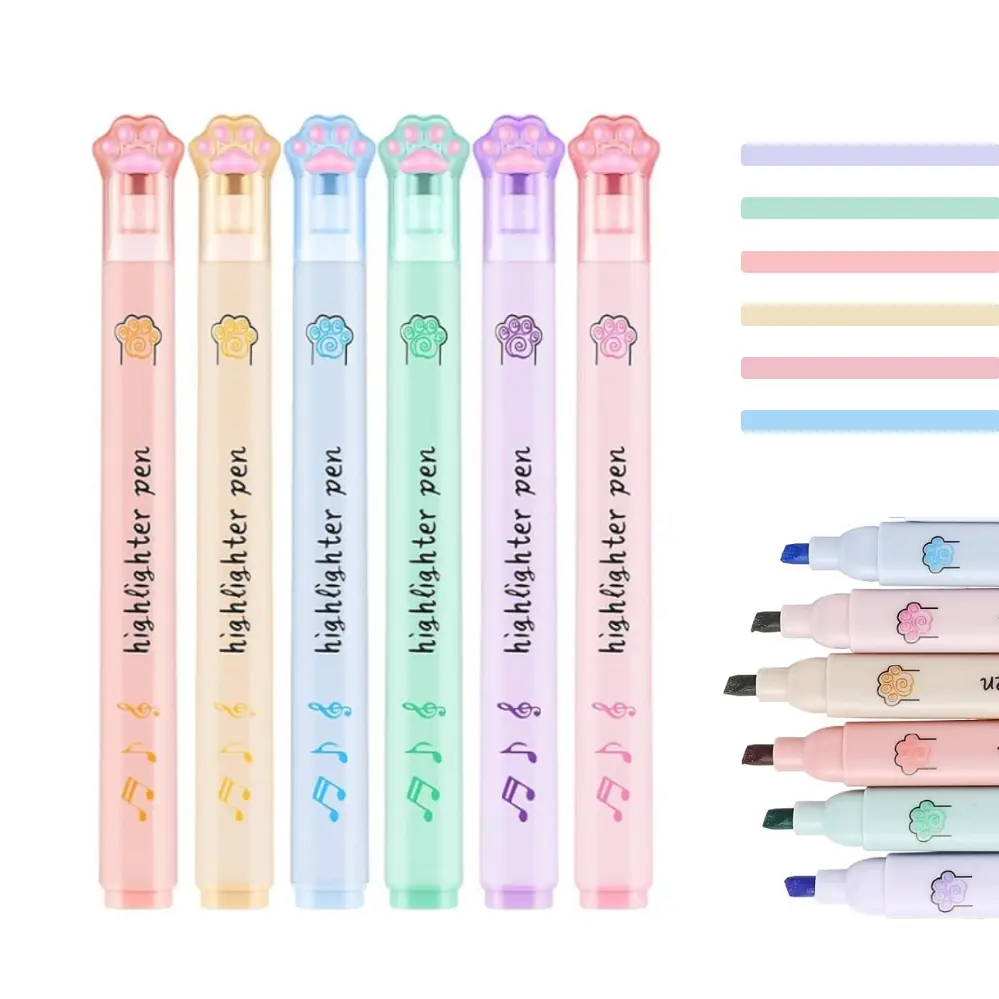 6pcs Cat Paw Highlighters, Fun Vibrant Markers for Students & Office Note-Taking, Ideal for School and Office Use, Pen Highlighter, Stationery Office Supplies