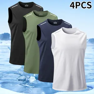 Men’s 4-piece set: sports tank tops made from quick-drying, breathable fabric—stylish and casual—ideal for gym training and athletic workouts.
