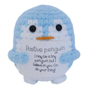 Cute Penguin Design Crochet Ornament, Knitted Penguin Toy with Emotional Support Card, Creative Cute Crochet Ornament for Car Decoration, Bag Pendant, Gift for Her, Girl's Gift, Soft Stuffed Animal, Crochet Figure, Handmade Crochet Penguin