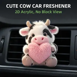 2D Acrylic Cow Heart Car Air Freshener, Cute Cartoon Vent Clip Aromatherapy, Car Perfume Clip, No Block View Auto Decor Air Purifier for Commute Travel, Car Accessory