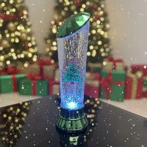 Water Column Christmas Decoration with LED Lights and Green Base for Festive Home Decor