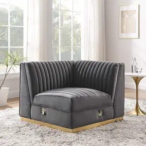 Sanguine Channel Tufted Performance Velvet Modular Sectional Sofa Right Corner Chair in Gray