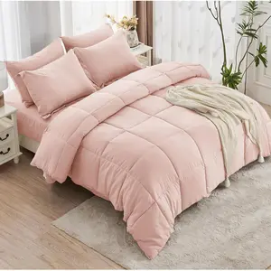 Queen Comforter, Ultra-Queen Size Comforter Sets, 7-a Bag, Goose Down Alternative, Oeko-TEX Certified,  Pillowcases, Camio Pink