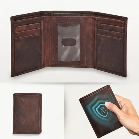 Real Leather Trifold Wallet for Men - RFID Wallets Slim 9 Credit Card Holder 2 ID Compartment Gift For Men Business Minimalist Wallet