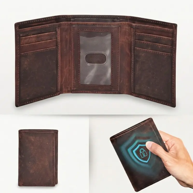 Real Leather Trifold Wallet for Men - RFID Wallets Slim 9 Credit Card Holder 2 ID Compartment Gift For Men Business Minimalist Wallet