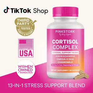 Pink Stork Cortisol Supplements for Women | Stress + Adrenal Support | Organic Ashwagandha, Omega 3 DHA, Chamomile | 1 Month Supply | Added Saffron + Vitamin D