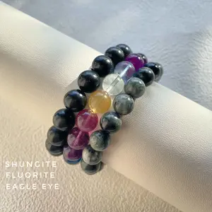Enhance Confidence Natural Crystal Bracelect Set - Shungite,Fluorite,Eagle Eye