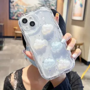 3D Cute Cloud Sequins Phone Case For iphone 16 Pro Max 15 Pro 14 Plus 13 12 11 X/Xs Max Soft TPU Shockproof Back Cover