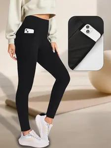Women's Super Soft Leggings with Pockets High Waisted Tummy Control Workout Yoga Pants for All Seasons Knit Polyester Spandex